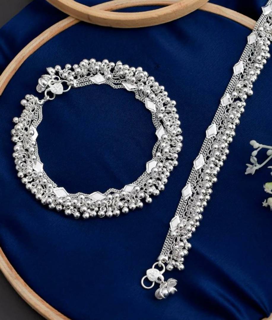 Silver Plated Designer Anklet With Ghungroo